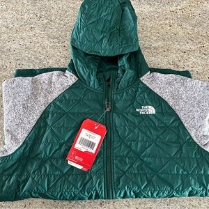 The North Face Boys Emerald and Heather Gray Quilted Sweater Jacket NWT